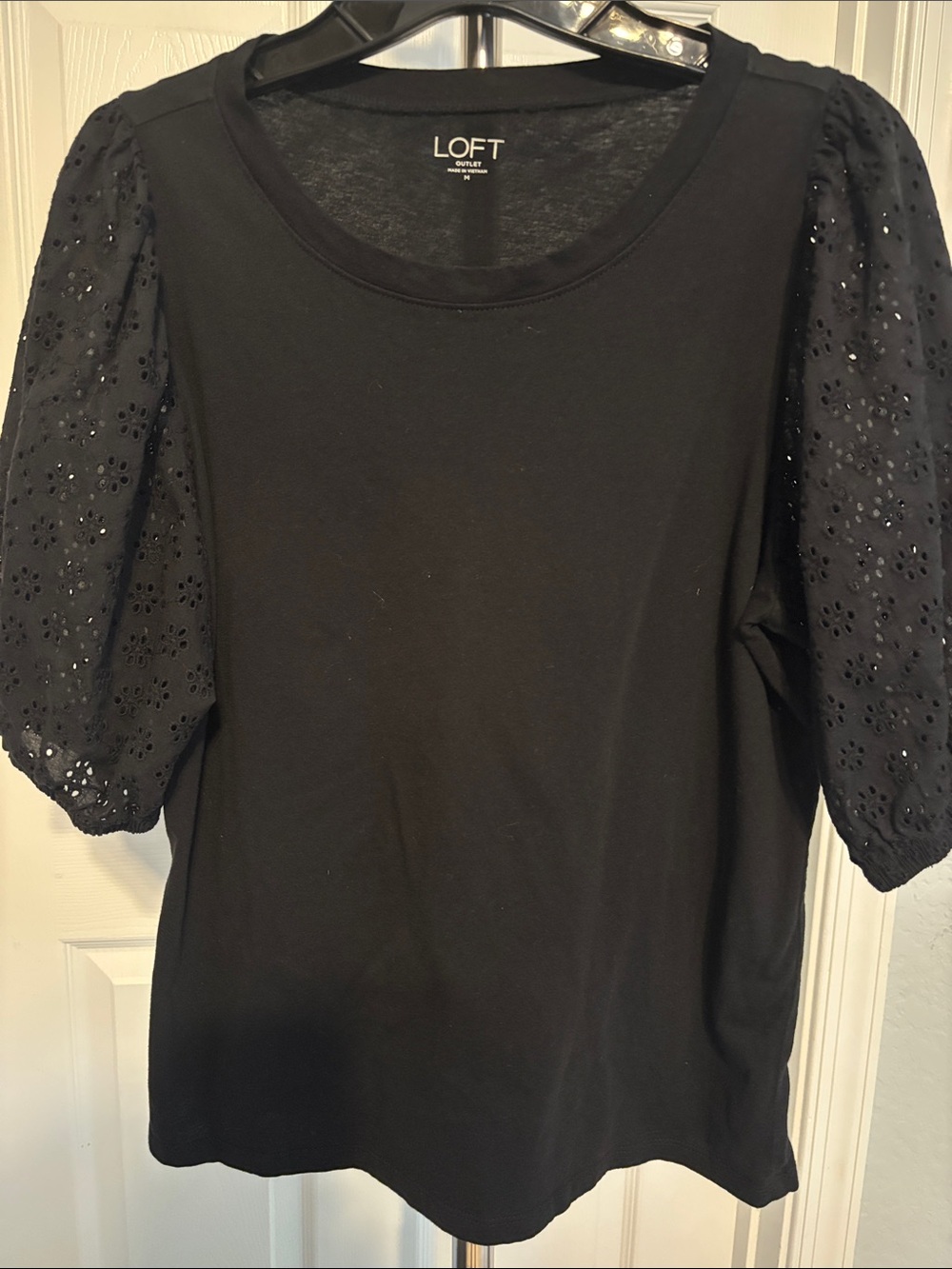LOFT Outlet Black Eyelet Puff Sleeve Tee